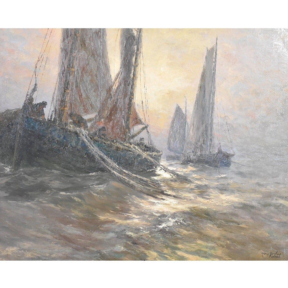 QM573 1 antique oil painting marine art seascape painting art deco.jpg